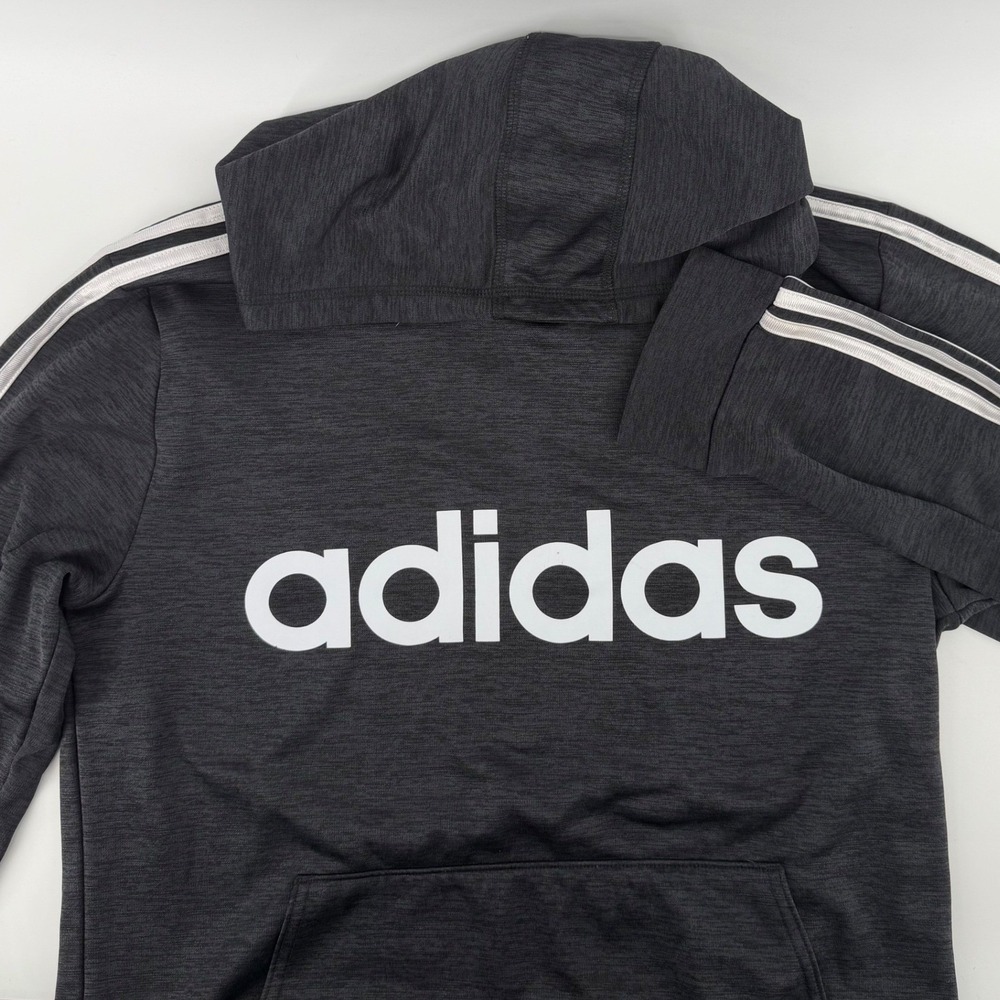Adidas Heather Black Hoodie Pullover Long Sleeve Logo Athletic Boys SZ XL 18-20